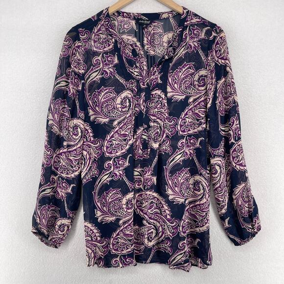 Lucky Brand Tops - LUCKY BRAND Top Womens M Paisley Popover Chiffon Tunic Blouse Pullover Purple